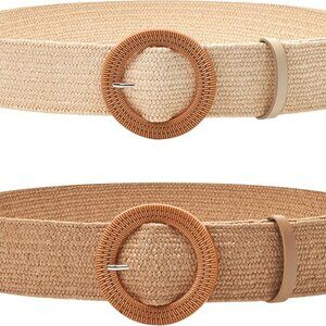 Women Straw Woven Elastic Stretch Waist Belt Skinny Boho Ladies Braided Dress Be